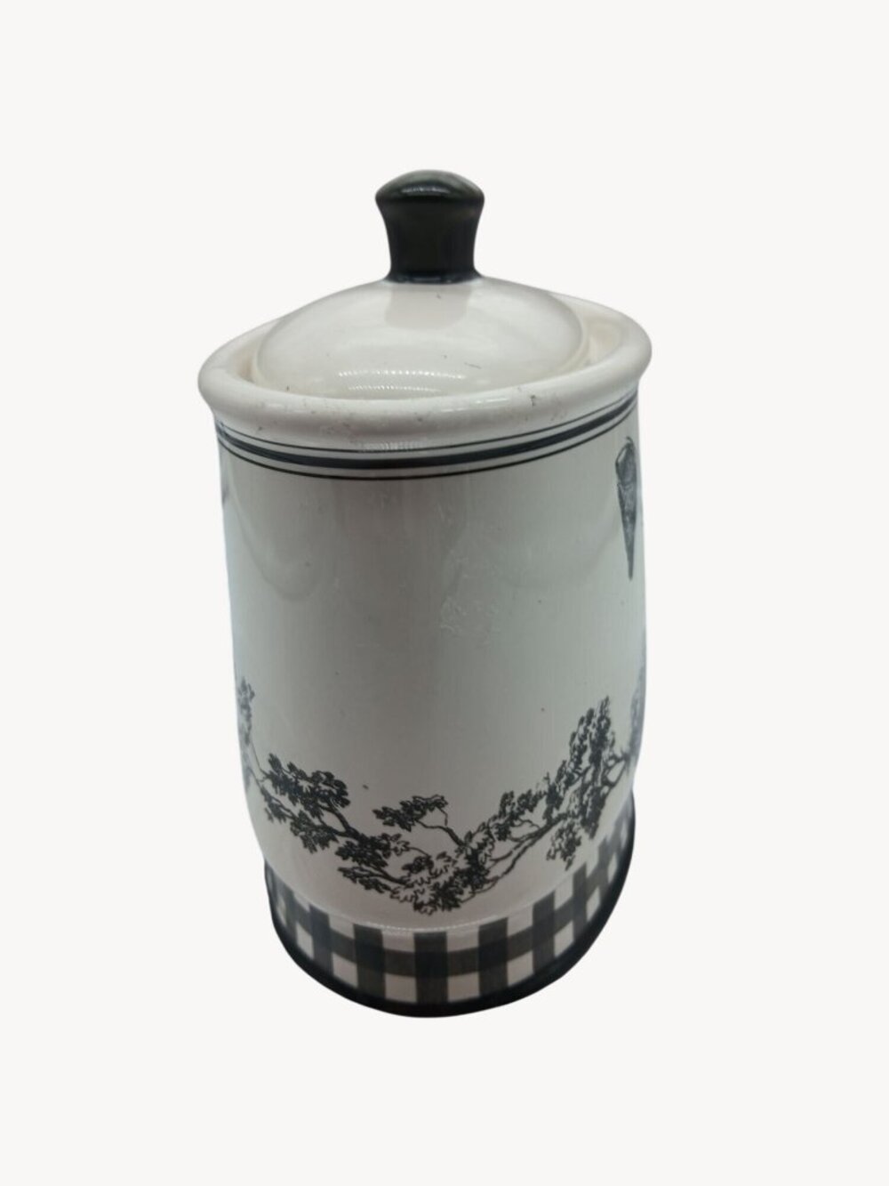 Vintage Waverly County Life Ceramic Lid Container Black White Toile Small Bath - Picture 3 of 16
